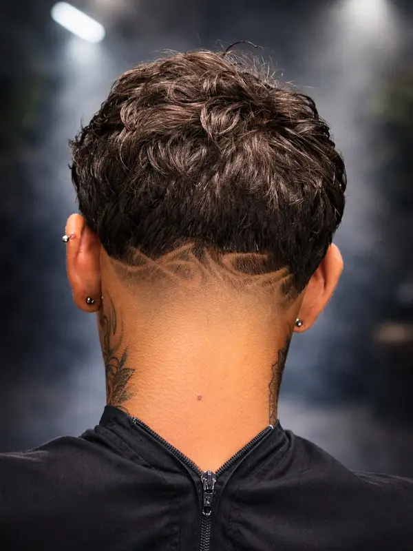 Corte texturizado com desenho na nuca